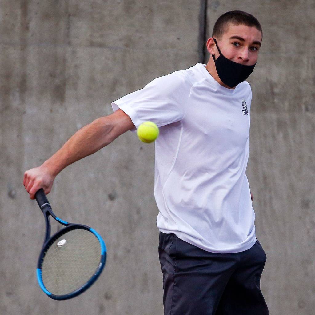 Glacier Peaks Dario Ristovski at Cavalero Mid-High School on March 2. (Kevin Clark / The Herald)