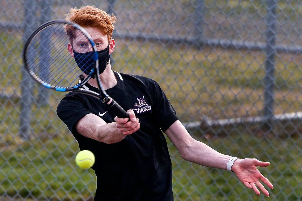 Lake Stevens Ethan Hoglund at Cavalero Mid-High School on March 2. (Kevin Clark / The Herald)