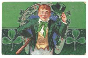 St. Patrick's Day memorabilia includes souvenir postcards like this one picturing a leprechaun. They can be found in every price range, starting at 10 cents. (Cowles Syndicate Inc.)