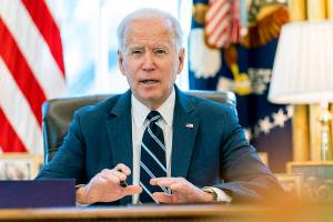 President Joe Biden speaks before signing the American Rescue Plan, a coronavirus relief package, in the Oval Office of the White House, Thursday, March 11, 2021, in Washington. (AP Photo/Andrew Harnik)