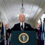 President Joe Biden speaks about the COVID-19 pandemic during a prime-time address from the East Room of the White House on Thursday in Washington. (AP Photo/Andrew Harnik)