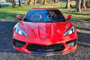 There’s no engine under that hood. The 2021 Chevrolet Corvette’s big V8 is midship. (Mary Lowry)