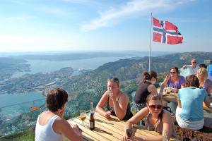 A flag-flying perch above Bergen, Norway.
