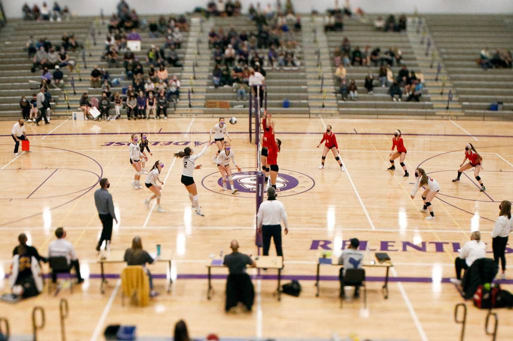 Lake Stevens hosted Snohomish in a Wesco volleyball match on Thursday night in Lake Stevens. The Vikings won in straight sets 25-20, 25-22 and 25-20. (Kevin Clark / The Herald)