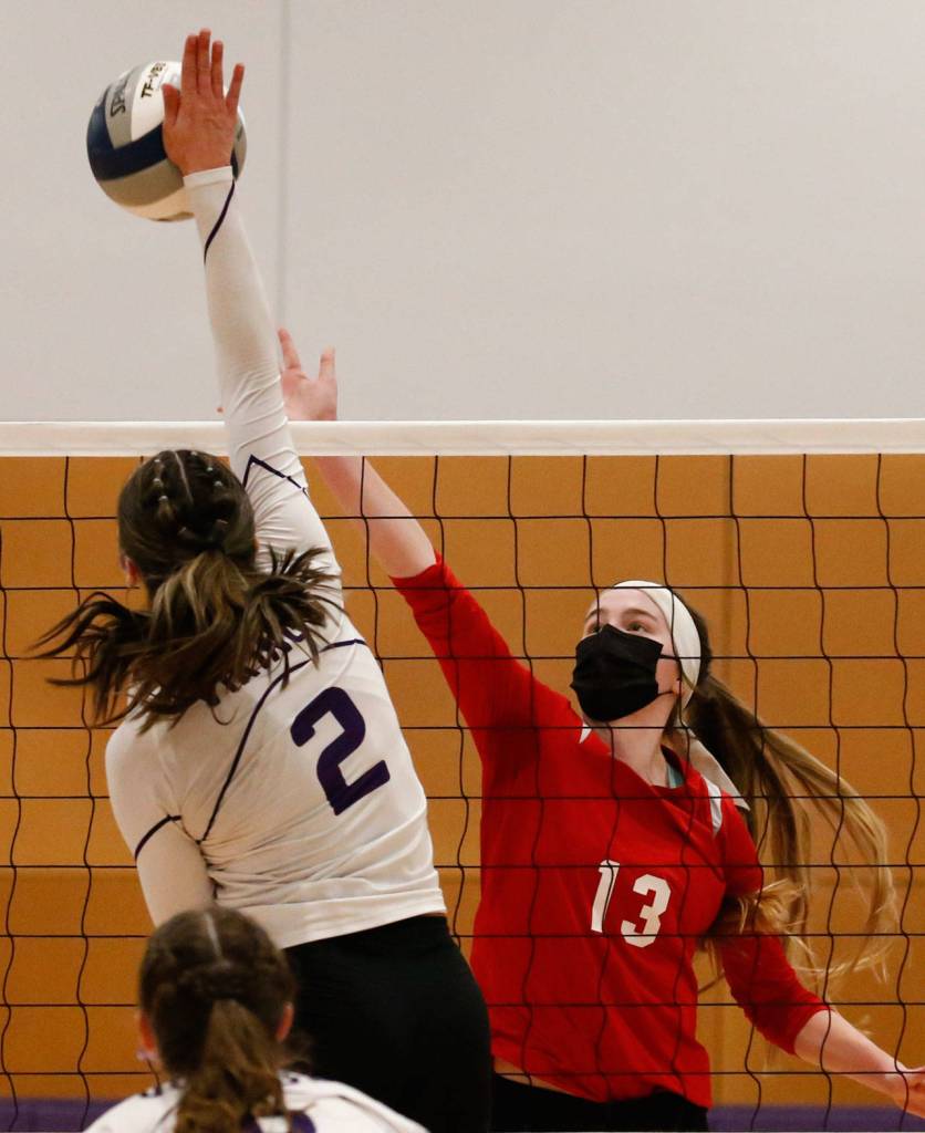 Lake Stevens hosted Snohomish in a Wesco volleyball match on Thursday night in Lake Stevens. The Vikings won in straight sets 25-20, 25-22 and 25-20. (Kevin Clark / The Herald)