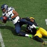 Seattle Seahawks wide receiver Tyler Lockett (16) is tackled by Pittsburgh Steelers strong safety Terrell Edmunds (34) during an NFL football game, Sunday, Sept. 15, 2019, in Pittsburgh. (AP Photo/Gene J. Puskar)