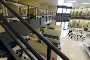 In this photo taken June 21, 2017, a women's area at the Northwest Detention Center in Tacoma, Wash., is shown during a media tour of the facility. The federal facility, operated under contract by The GEO Group, is used to house people detained on immigration and other violations.(AP Photo/Ted S. Warren)