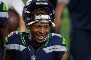 Seattle Seahawks wide receiver Tyler Lockett (16) smiles after an NFL football game against the San Francisco 49ers, Sunday, Jan. 3, 2021, in Glendale, Ariz. (AP Photo/Jennifer Stewart)