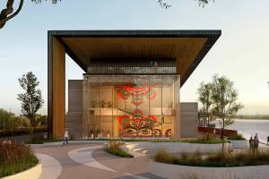 A rendering of a proposed NOAA Mukilteo Science Center that apparently won't be built. (Hensel Phelps, Perkins Will, and Rolluda Architects)