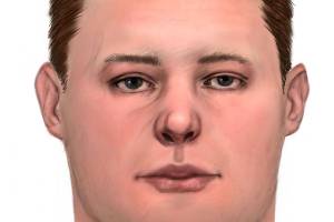 A new forensic drawing shows an unidentified man, known as the Sultan Basin John Doe, whose remains were found scattered in the woods north of Sultan in 2007. The 2021 drawing was the second attempt at a facial reconstruction by artist Natalie Murry. (Courtesy of Snohomish County Medical Examiner's Office.)