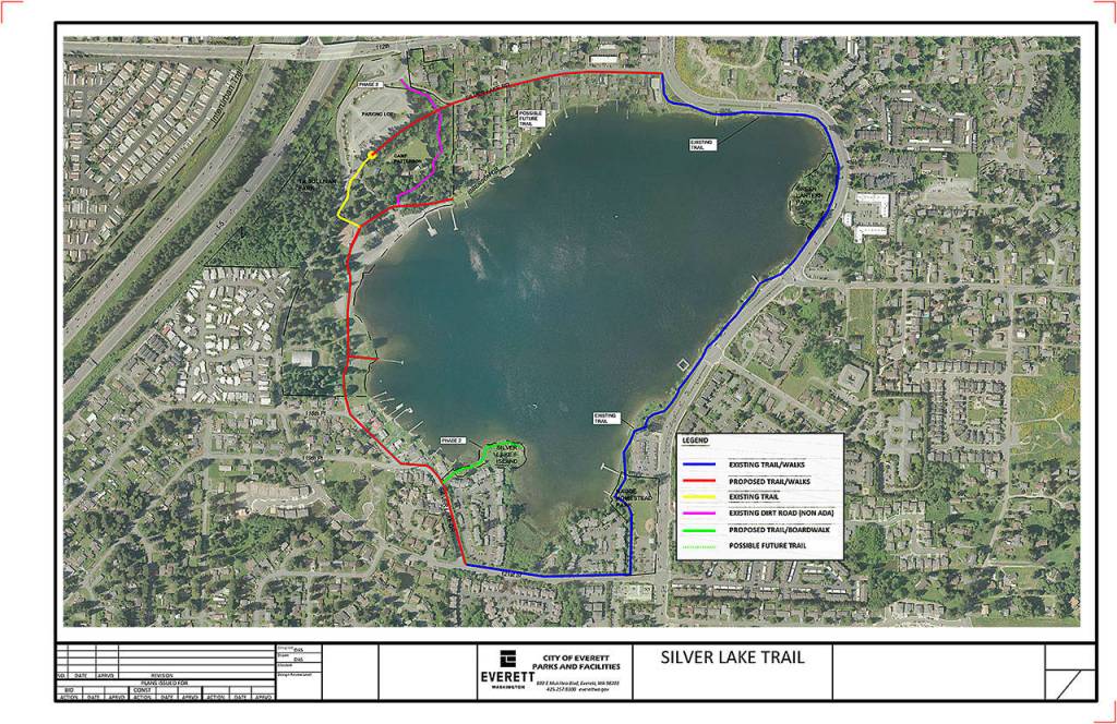 The Silver Lake Trail project would complete a two-mile loop around the body of water in south Everett. City staff removed a section through Ibberson Drive after residents questioned it. (City of Everett)
