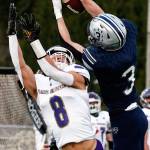 The season-finale showdown between a pair of unbeaten Wesco 4A rivals of Lake Stevens and Glacier Peak Thursday night at Veterans Memorial Stadium in Snohomish on April 1, 2021. (Kevin Clark / The Herald)