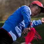 Dongyue Zhuang does advanced tai chi sword movements at Harborview Park on Tuesday in Everett. (Olivia Vanni / The Herald)