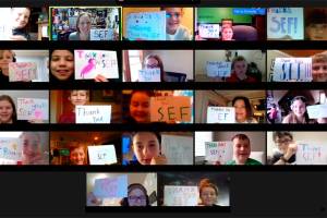 Cathcart Elementary School teacher Sadie Brumley and her students say a virtual 'thank you' to the Snohomish Education Foundation.