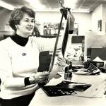 Jeanne Metzger, who retired from the Herald in 1990, works with film as editor of the newspapers Panorama magazine. Metzger died Wednesday at age 89. (Herald archives)