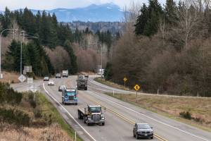 Looking east from the Highway 9 the overpass over U.S. 2 in Snohomish on Tuesday afternoon January 8, 2019. Median barriers are in planning. (Kevin Clark / The Herald)