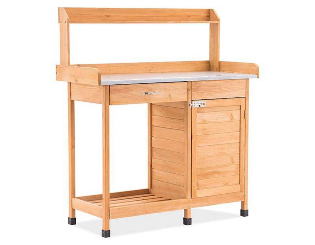 MCombos potting bench makes planting pots easy, contains the mess and organizes your garden products. (amazon.com)