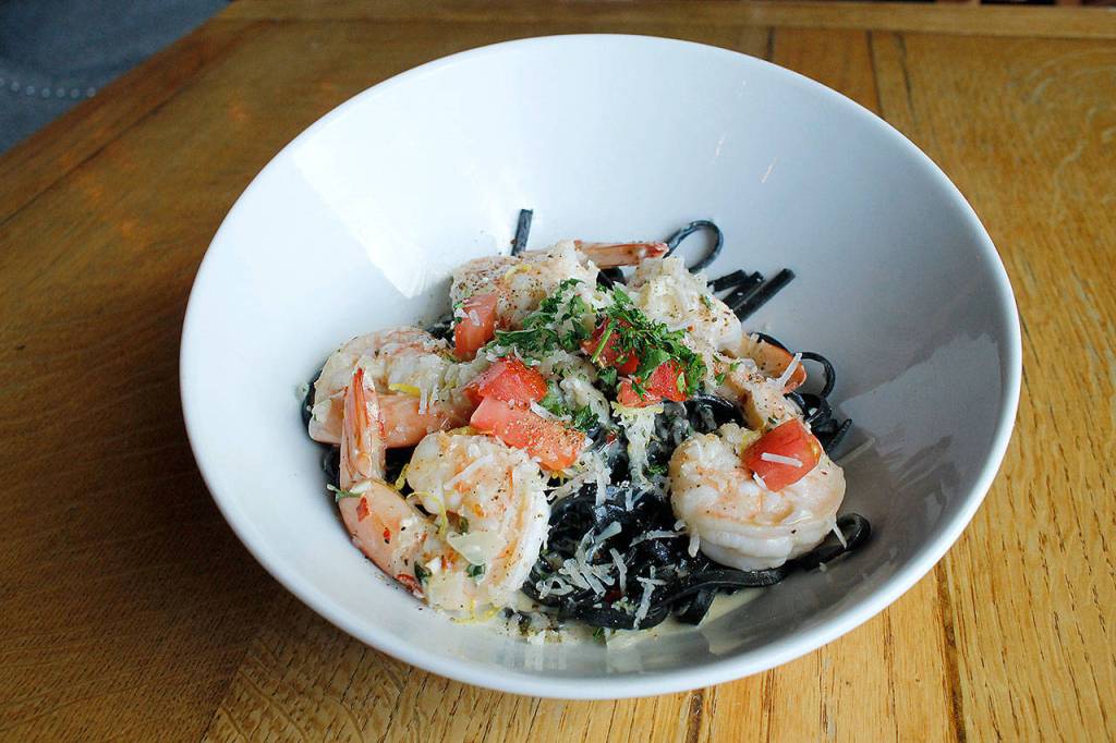Squid ink linguine  pasta made using actual squid ink  is just one of the eclectic dishes on the menu at Savory. (Kira Erickson / South Whidbey Record)