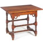 Reproduction furniture sells for low prices when compared to antiques, but there are still companies making useful, accurate copies of 18th-century pieces. This tavern table cost only $469. (Cowles Syndicate Inc.)