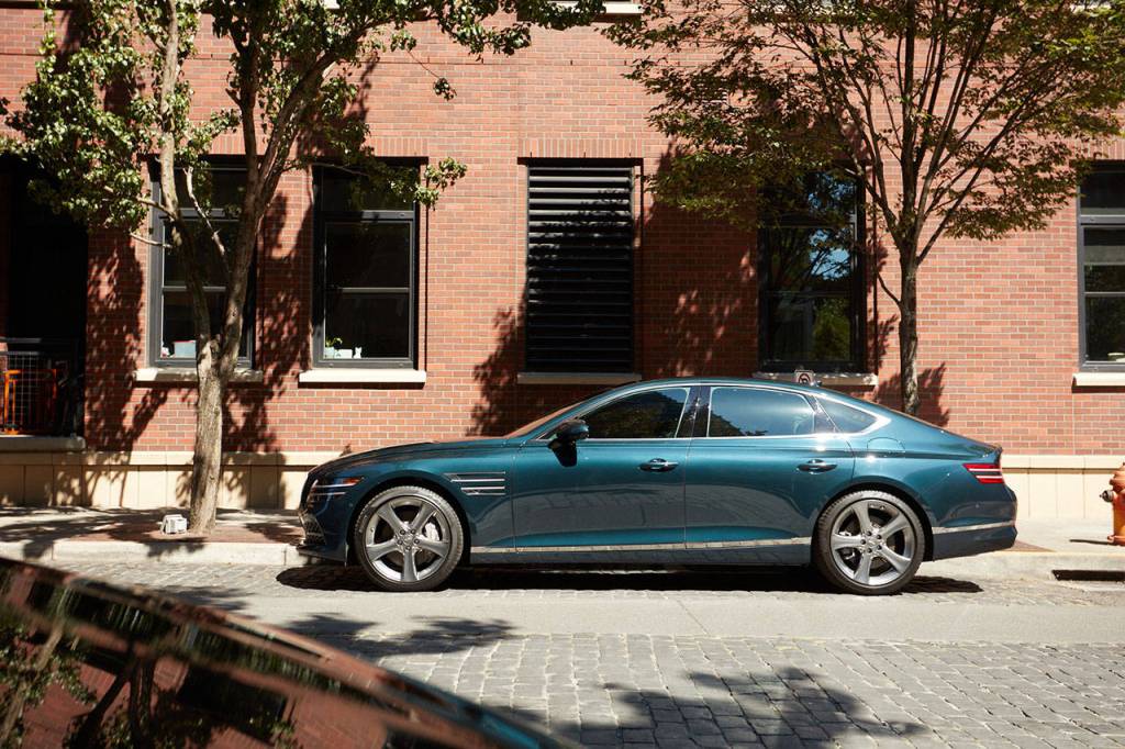 The 2021 Genesis G80 midsize sedan has seating for five within a roomy and comfortable cabin. (Manufacturer photo)