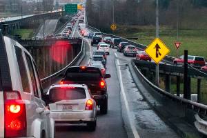 Ian Terry / The Herald

Westbound cars merge from Highway 204 and 20th Street Southeast onto the trestle during the morning commute on Thursday, March 30 in Lake Stevens.

Photo taken on 03302017