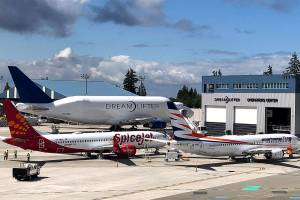 The Dreamlifter Operations Center at Paine Field airport on June 6, 2019. The operations center is located next the the Boeing Future of Flight Aviation Center. (Janice Podsada / Herald file)