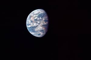 This July 17, 1969 photo made available by NASA shows the Earth as the Apollo 11 mission travels towards the moon. It’s estimated that about 600 million people around the world watched as Neil Armstrong and Buzz Aldrin landed on the moon in 1969. (NASA via AP)