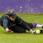 Kamiaks Sara Schnurman makes a diving catch in the third inning of a game against Lakewood on Friday afternoon at Kamiak High School in Mukilteo. The Knights won 2-0. (Kevin Clark / The Herald)