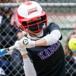 Kamiaks Kelci Carroll bats against Lakewood during a game on Friday afternoon at Kamiak High School in Mukilteo. The Knights won 2-0. (Kevin Clark / The Herald)
