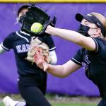 Kamiak's Sam Porter makes a catch Friday afternoon at Kamiak High School in Mukilteo on April 30, 2021. The Knights won 2-0. (Kevin Clark / The Herald)