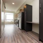 One of the many single-bedroom designs, this one with a desk area, is seen in the Waterfront Place Apartments in Everett. (Andy Bronson / The Herald)