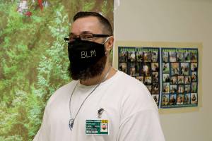 Christopher Blackwell on his wedding day, Sept. 18, 2020, at the Monroe Correctional Complex. (Mark Miller)