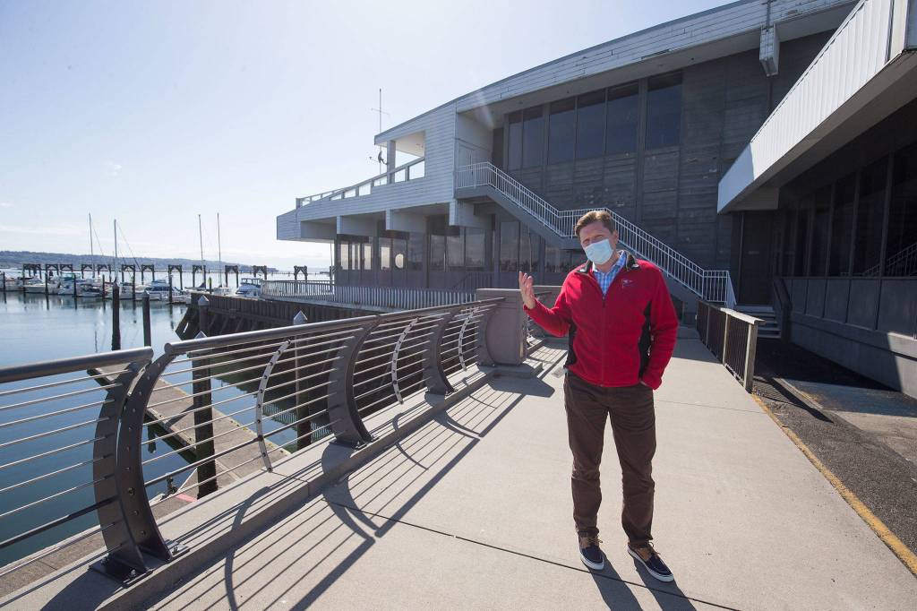 Everett Yacht Club Commodore John Seger talks about the clubs old building near Boxcar Park on Tuesday in Everett. The club has vacated its old home, which will be torn down for the Port of Everetts redevelopment and possible restaurant. (Andy Bronson / The Herald)