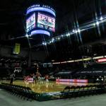 The Seattle Storm and Las Vegas Aces fight for a jump ball during a game on May 15, 2021, in Everett. (Olivia Vanni / The Herald)