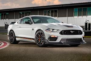 The 2021 Ford Mustang Mach 1 has functional aerodynamic enhancements and competition-capable suspension upgrades. (Manufacturer photo)