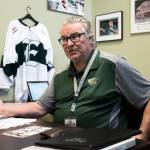 Silvertips general manager Garry Davidson in his office at Angel of the Winds Arena on Thursday, Sept. 12, 2019 in Everett, Wash. (Olivia Vanni / The Herald)