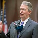 FILE - In this Oct. 1, 2020, file photo, Idaho Gov. Brad Little gestures during a press conference at the Statehouse in Boise, Idaho. Gov. Little has issued an executive order repealing a mask-mandate prohibition put in place while he was out of the state by the lieutenant governor, describing her actions as a tyrannical abuse of power and an "irresponsible, self-serving political stunt." The Republican governor on Friday, May 28, 2021, rescinded Republican Lt. Gov. Janice McGeachin's executive action taken Thursday. (Darin Oswald/Idaho Statesman via AP, File)