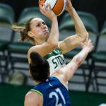 Seattle Storms Stephanie Talbot makes a layup during the game against Minnesota on Friday, May 28, 2021 in Everett, Wash. (Olivia Vanni / The Herald)