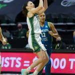 Seattle Storms Sue Bird makes a jump shot during the game against Minnesota on Friday, May 28, 2021 in Everett, Wash. (Olivia Vanni / The Herald)