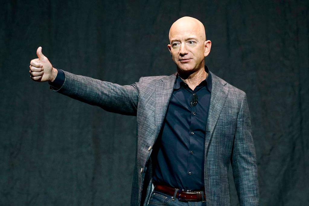 Jeff Bezos speaks at an event before unveiling Blue Origins Blue Moon lunar lander in Washington on May 9, 2019. (AP Photo/Patrick Semansky, File)