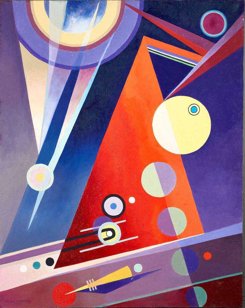 Maude Kerns Movement and Countermovement painting from 1943 is showing in the Origins: Northwest Abstract Art exhibition at Cascadia Art Museum in Edmonds.