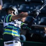 Julio Rodriguez (pictured last month) compiled another impressive series at the plate as the Everett AquaSox took four of five games from the Eugene Emeralds last week. (Olivia Vanni / The Herald)