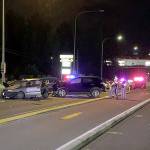 A Seattle woman died Monday night after a suspected DUI crash in which she was a passenger of the car that crossed into oncoming traffic on Highway 99 near Highway 525 in Lynnwood. (Washington State Patrol)