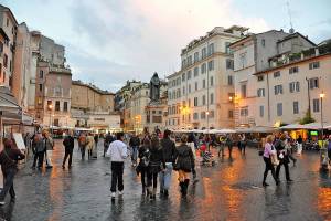 The heretic Giordano Bruno stands on the spot where he was burned.