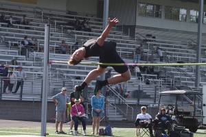 Arlington's Jaden Roskelley competes on the high jump during the Washington State Combined Events Championship on June 18-19 at Arlington High School. (Provided photo)