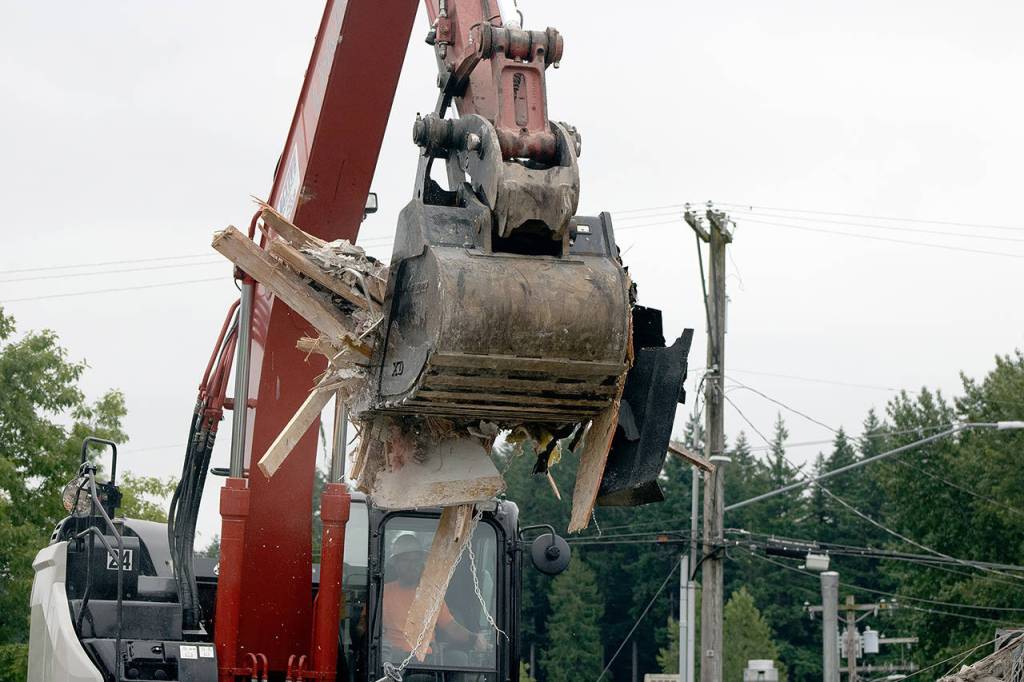 Rubble from the Lake Stevens Historical Museum and Library is cleaned up to make way for the citys downtown revitalization. (Isabella Breda / The Herald)