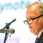 Tim Keating, Boeing executive vice president of government operations and a member of the leadership council, speaking in 2014 at the Governorâ€™s annual Aerospace Summit in Everett. Keating was abruptly ousted Monday. (Ellen M. Banner/Seattle Times/TNS)