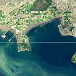 Point Roberts dangles below the 49th parallel — the line of latitude that was established in 1846 as the political boundary between the northwestern United States and Canada. (NASA)