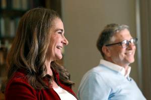 FILE-In this Feb. 1, 2019, file photo Bill and Melinda Gates are interviewed in Kirkland, Wash.  Bill and Melinda Gates’ namesake foundation announced Wednesday, June 30, 2021, it will spend $2.1 billion to advance global gender equality. It comes as private donors, government officials and civil society leaders gather at a forum in Paris to make financial and political commitments aimed at aiding women and girls. (AP Photo/Elaine Thompson, File)