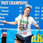 Katie Prettyman, 38, of Marysville, at a previous Nathans Famous Hot Dog Eating Contest in Coney Island, New York. (Submitted photo)